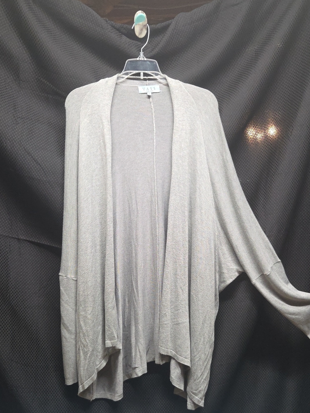 Joan Vass Light Gray Open-Front Draped Cardigan With Drop Sleeve